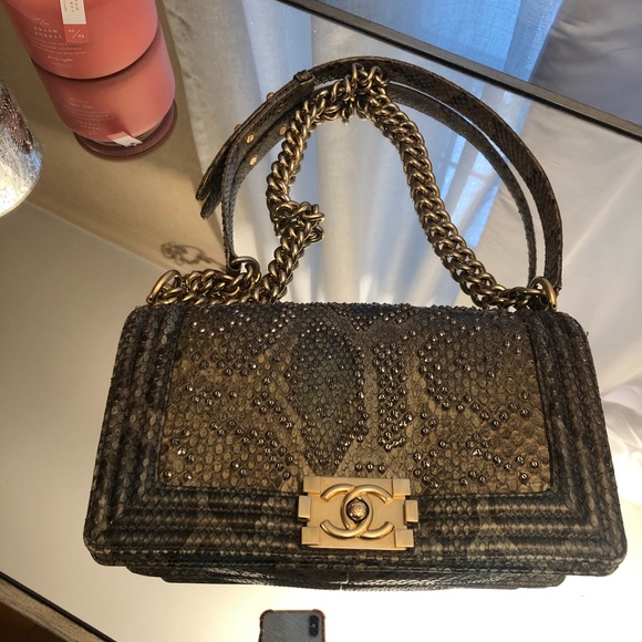 SOLD❌Chanel Boy Phyton With Swarovski Crystals - Picture 13 of 16